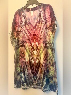 Multicolor V-Neck Abstract Print Tunic